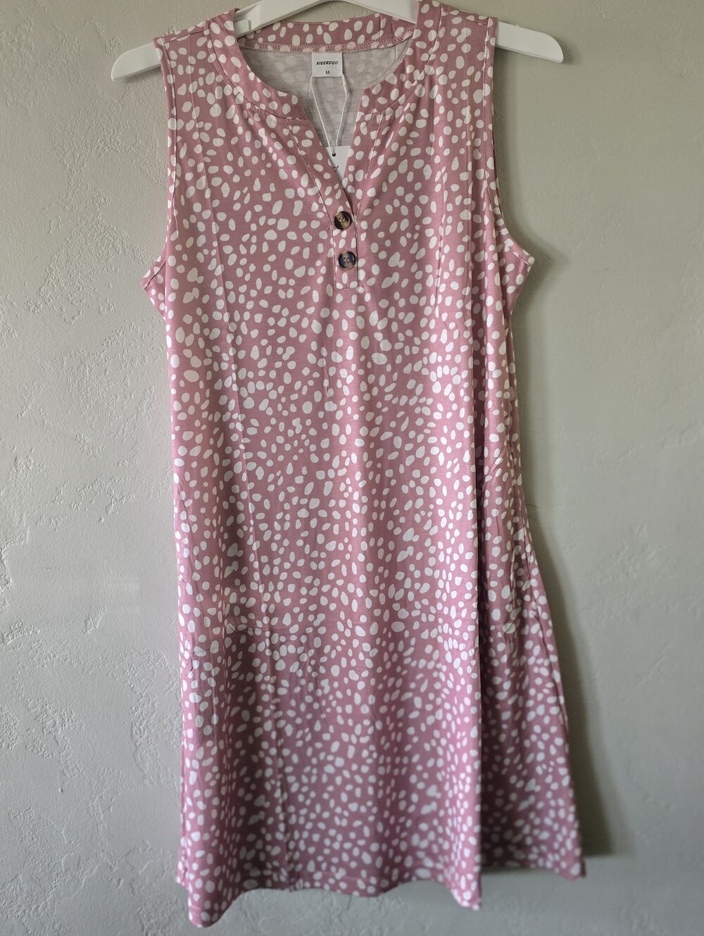 Pink Sleeveless Dress with White Dot Print